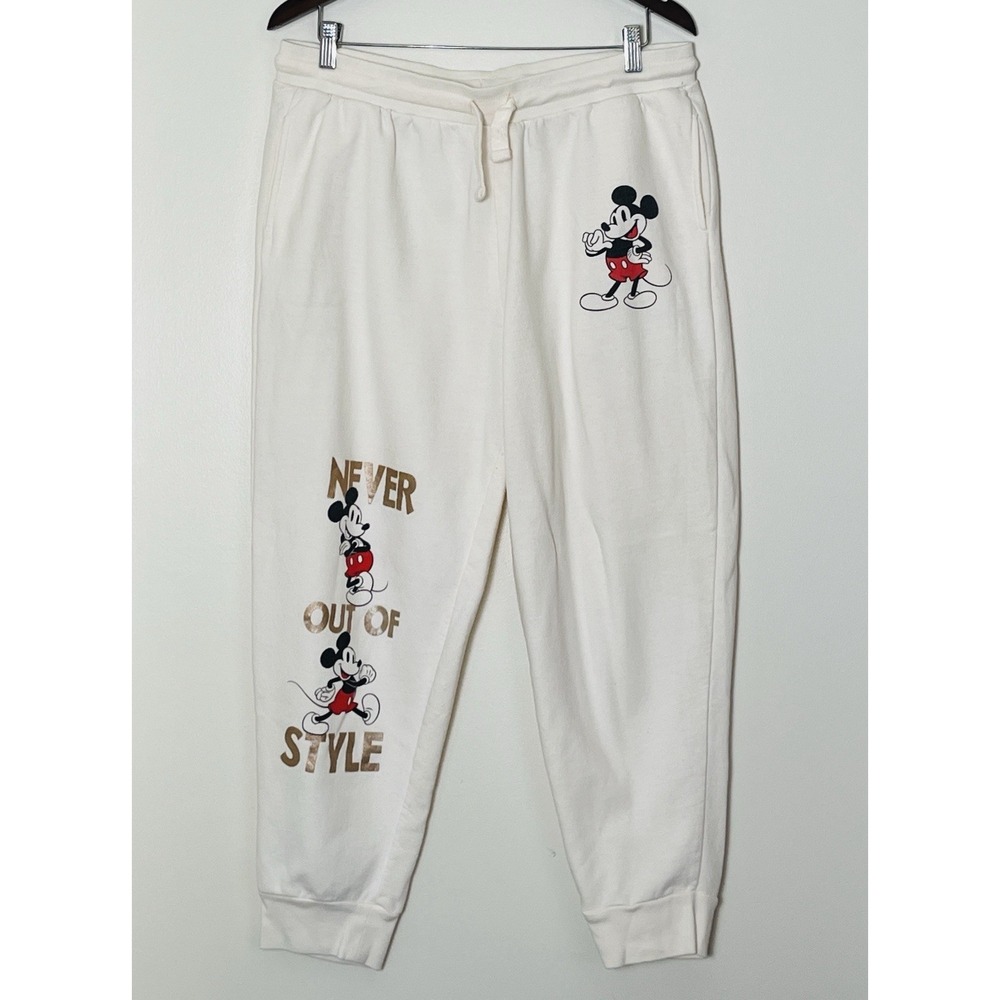 Disney Mickey Mouse Joggers Womens XL Off White NostalgiaCore Never Out Of Style